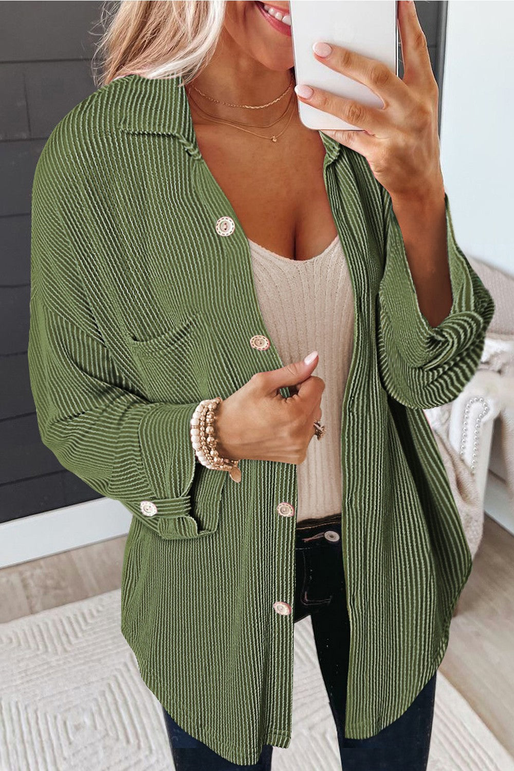 Dropped Shoulder Long Sleeve Shirt with Pockets