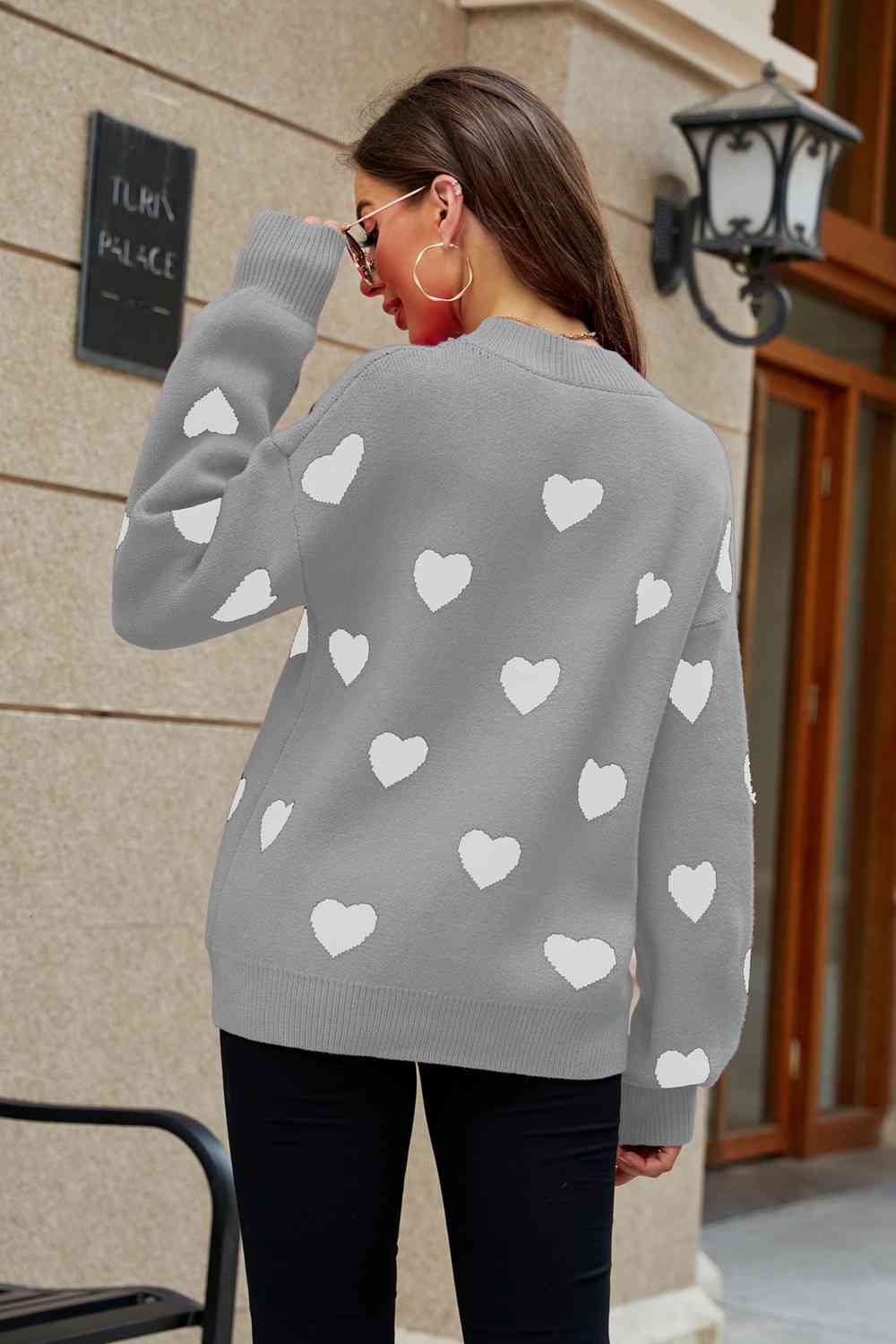Heart Pattern Lantern Sleeve Sweater