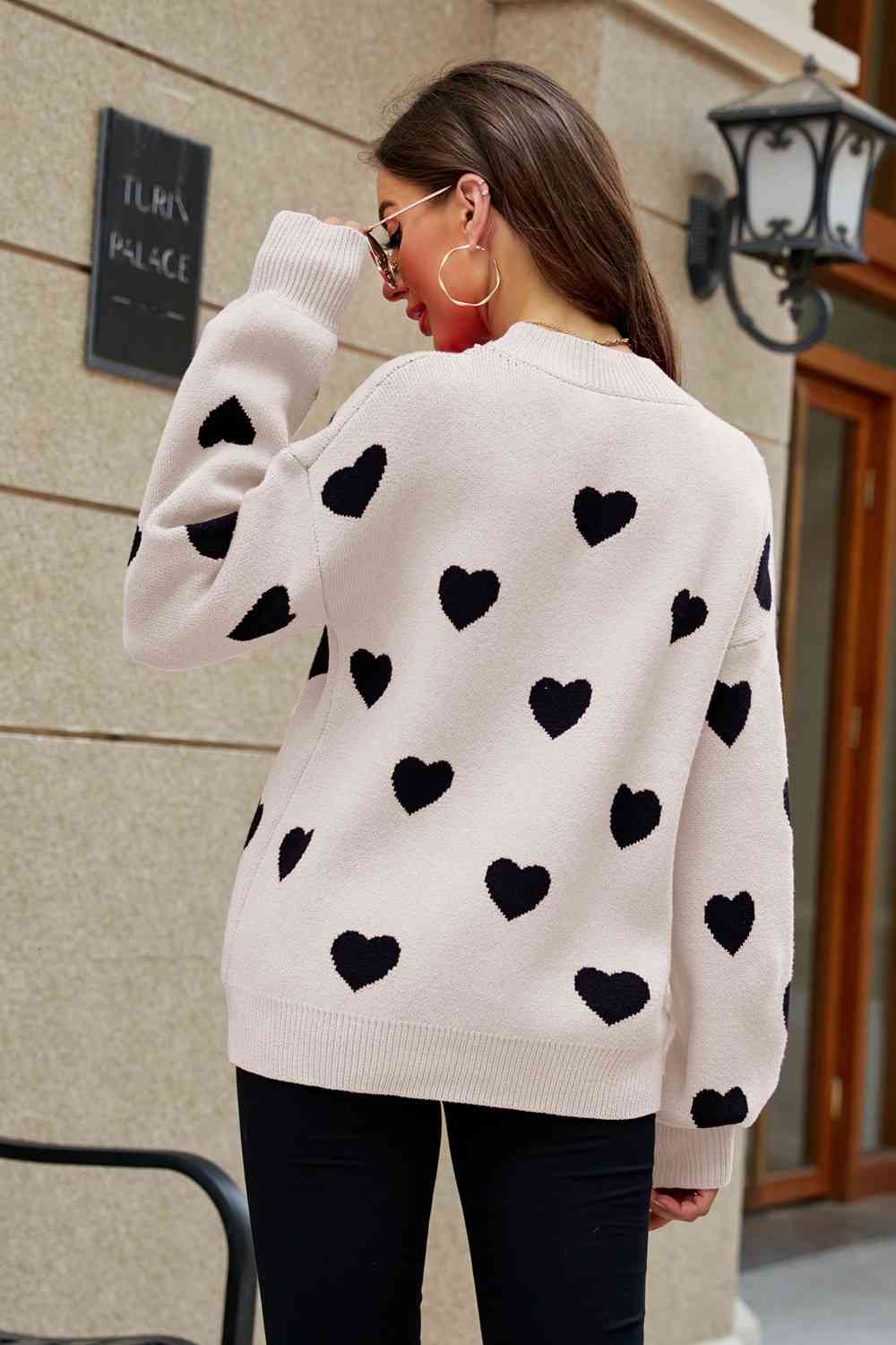 Heart Pattern Lantern Sleeve Sweater