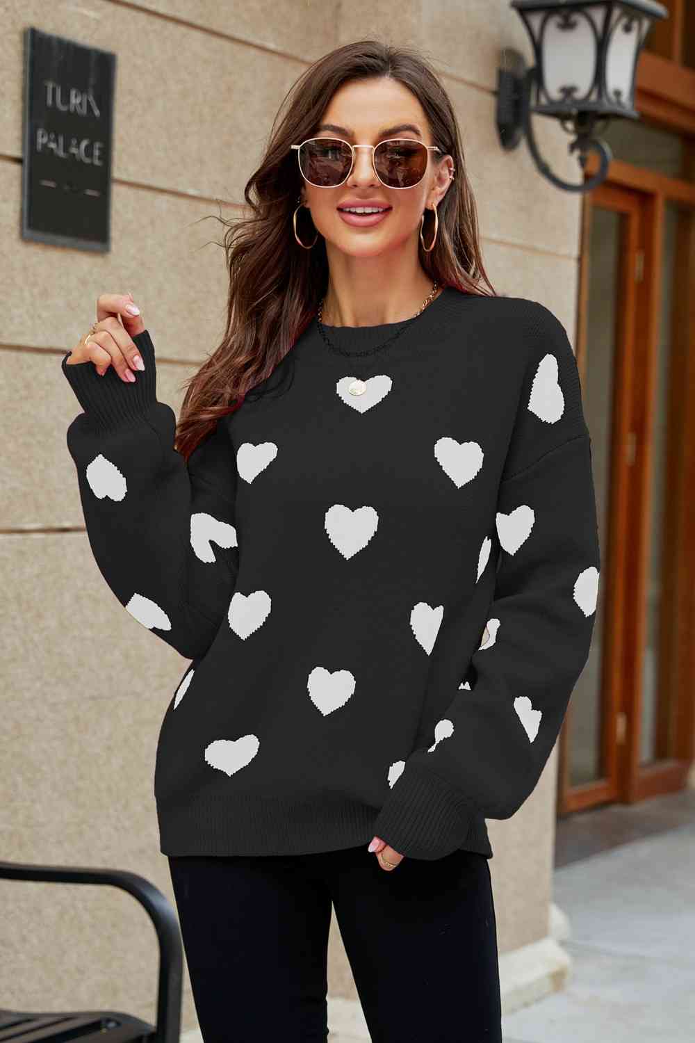 Heart Pattern Lantern Sleeve Sweater