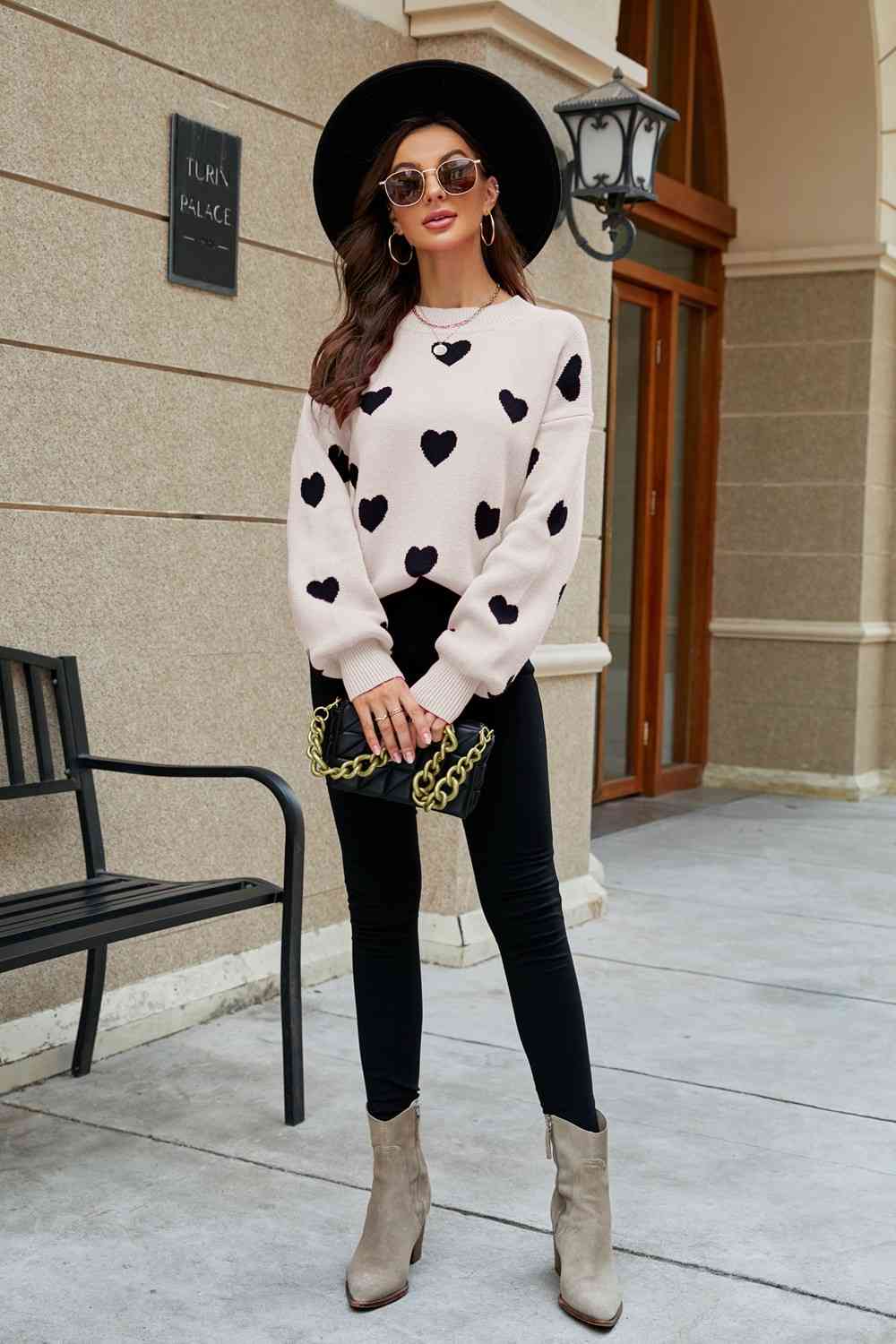 Heart Pattern Lantern Sleeve Sweater