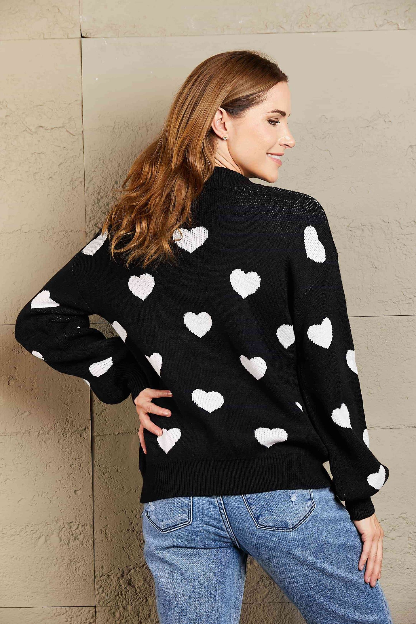 Heart Pattern Lantern Sleeve Sweater