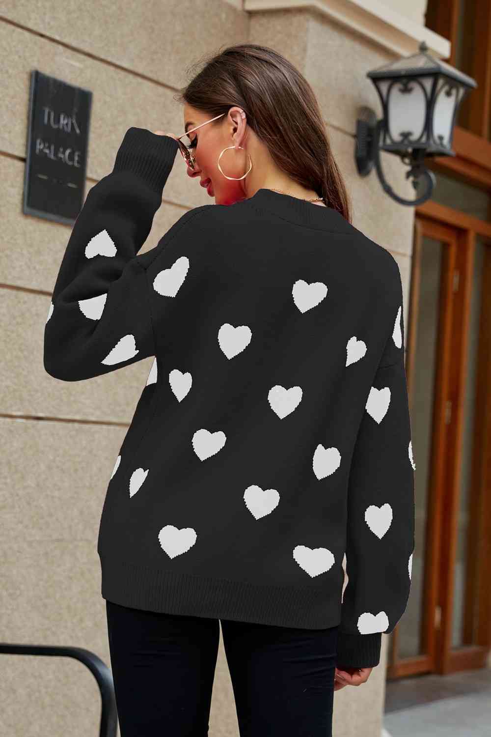 Heart Pattern Lantern Sleeve Sweater