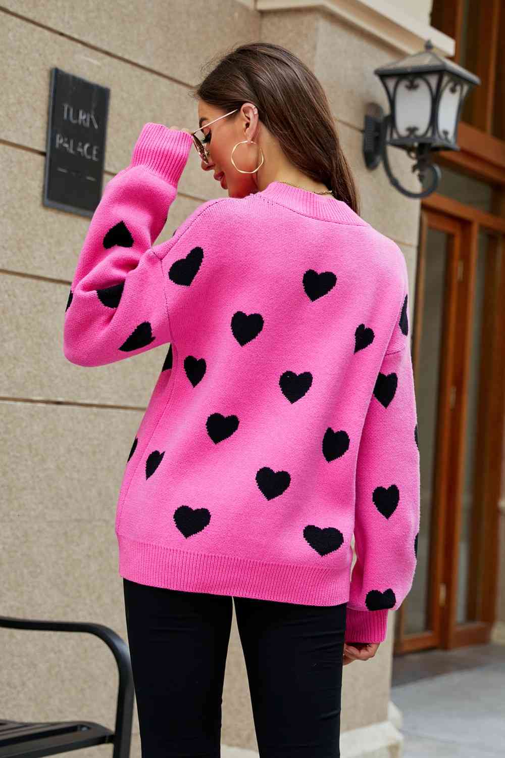 Heart Pattern Lantern Sleeve Sweater