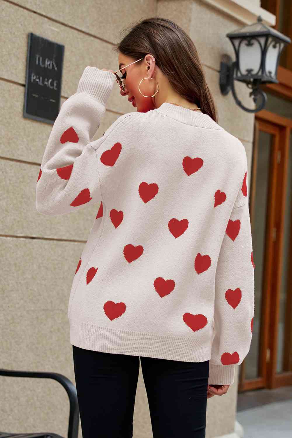Heart Pattern Lantern Sleeve Sweater