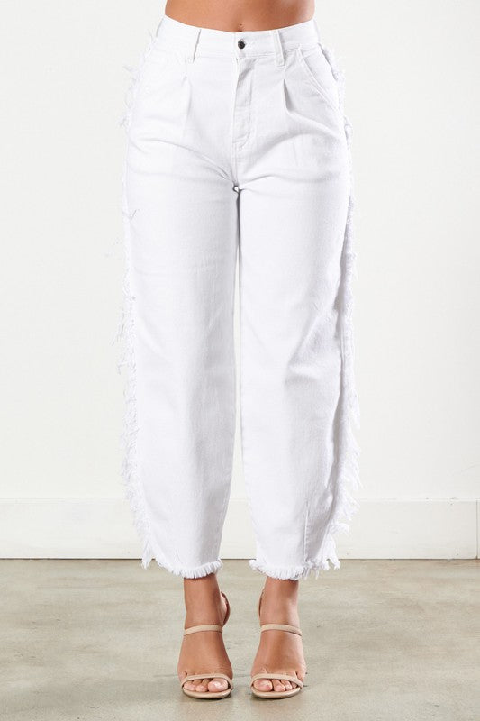 White Fringe Cropped Jeans