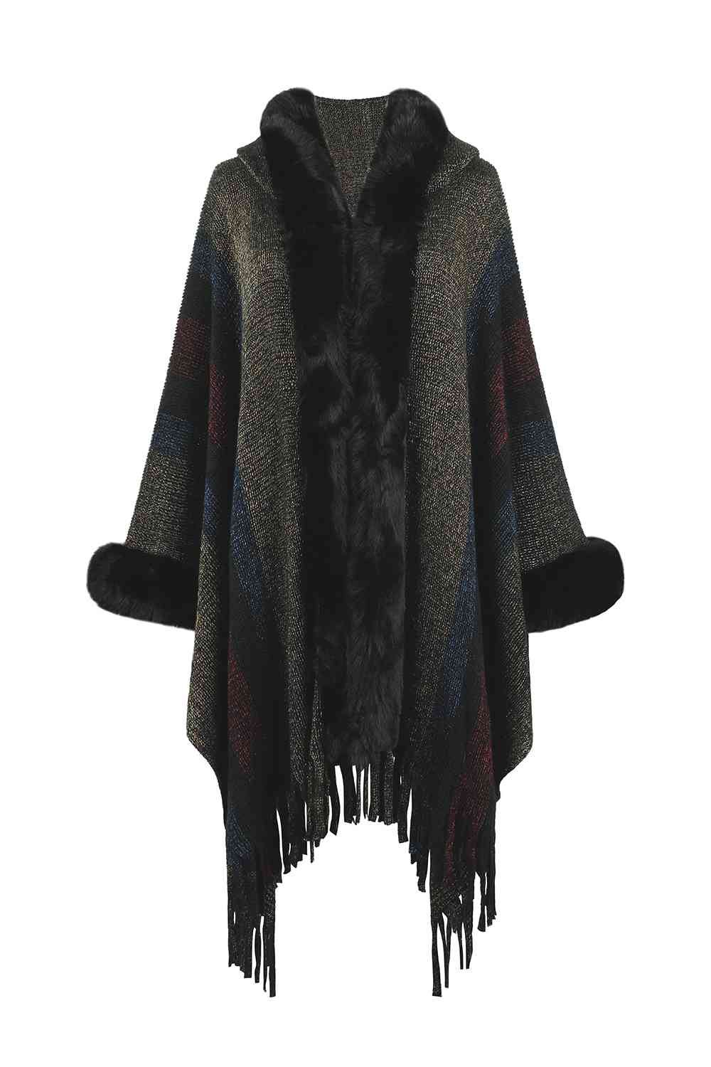 Multi Color Fringe Detail Poncho