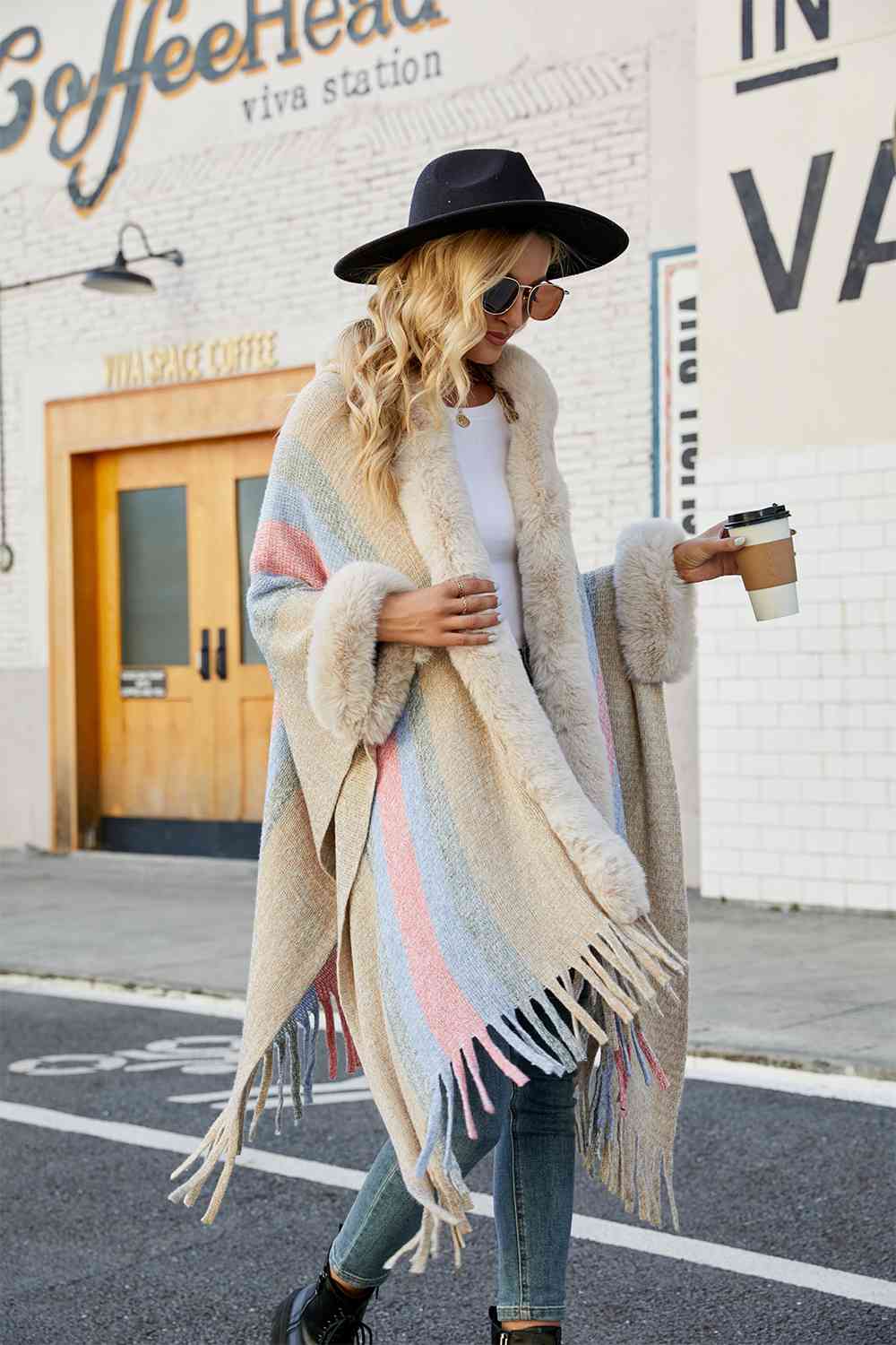 Multi Color Fringe Detail Poncho