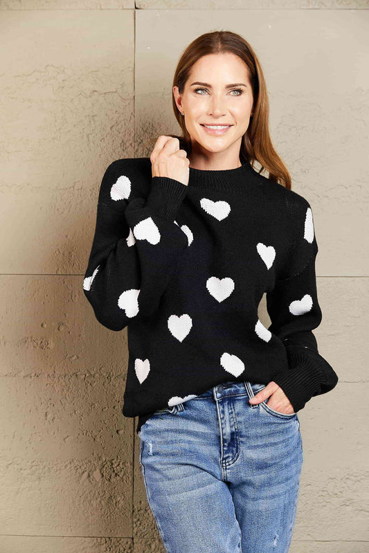 Heart Pattern Lantern Sleeve Sweater