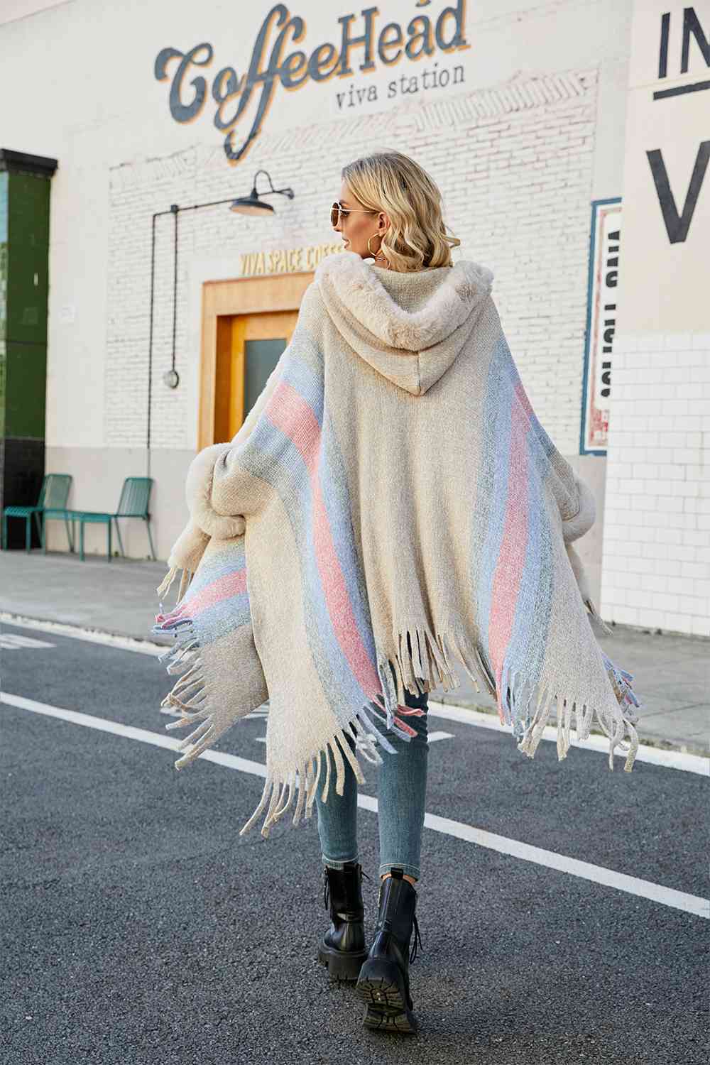 Multi Color Fringe Detail Poncho