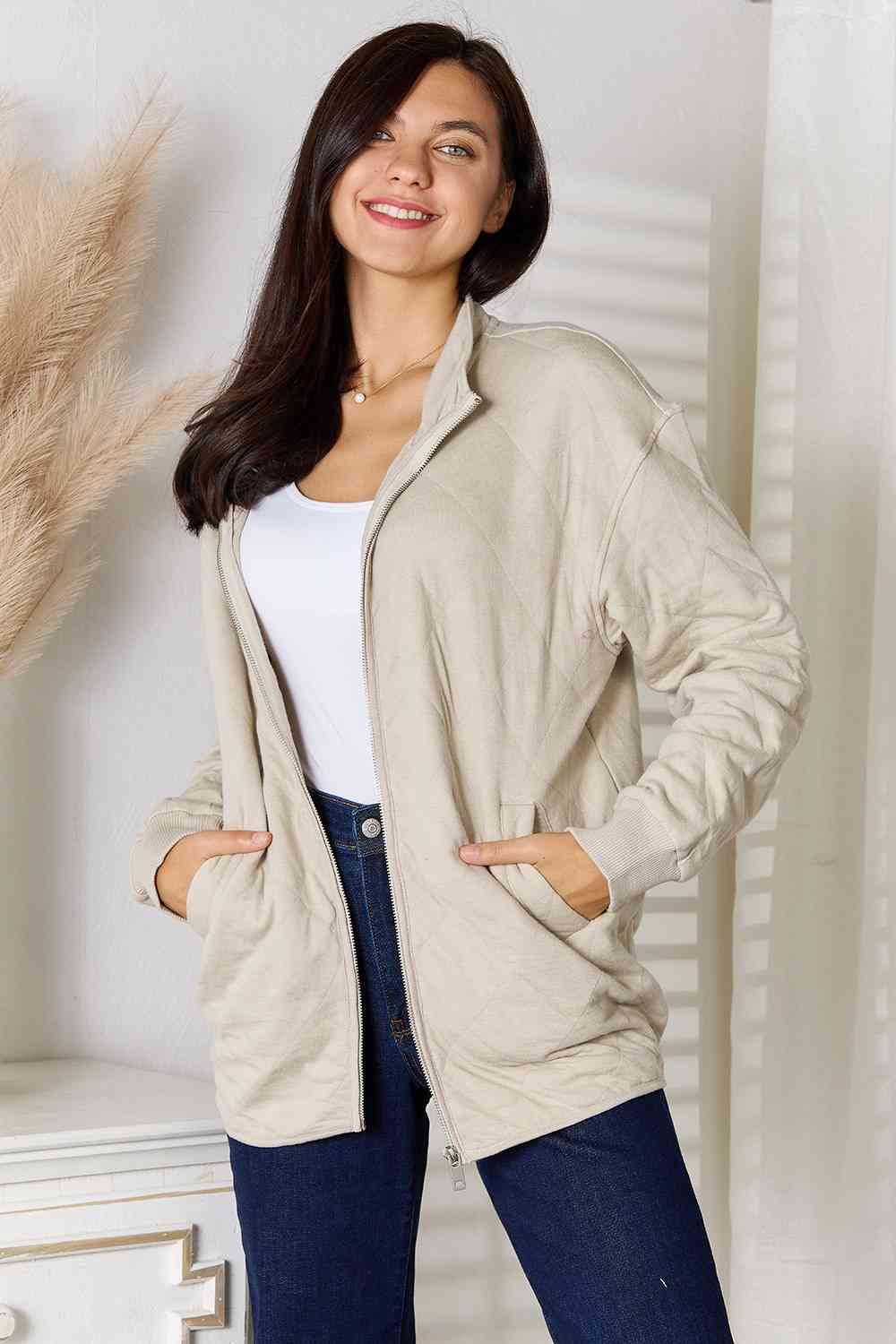 Full Size Zip-Up Jacket with Pockets